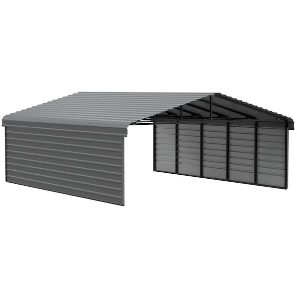 Arrow Storage Products Galvanized Steel Carport, W/ 2-Sided Enclosure, Compact Car Metal Carport Kit, 20'x24'x9', Charcoal CPHC202409ECL2 - main